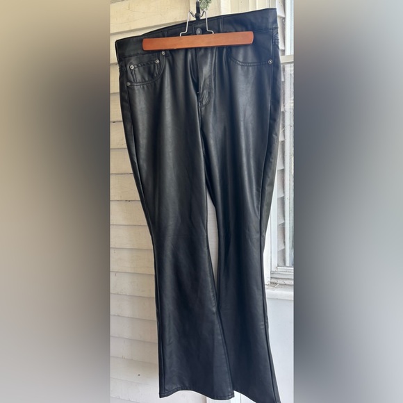 American Eagle Outfitters Black Faux Leather Flare Pants - Picture 1 of 4